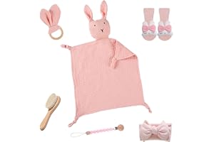 SMGBWAY Coffret Naissance, 6 en 1 Bébé Coffrets Cadeaux, Fille et Garcon pour Bebe avec Chaussettes, brosse, serviette bébé, Anneau de Dentition Bébé, Cadeau de Bébé Neutre pour Garçons et Filles (A)