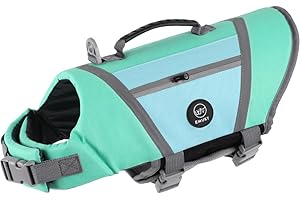 EMUST Dog Life Vests, Lightweight Dog Floating Vest with Durable Rescue Handle Quick-Release Buckles, Adjustable Lifejacket with Pockets for Bulldogs, Dachshunds, Corgis, Turquoise, XXL