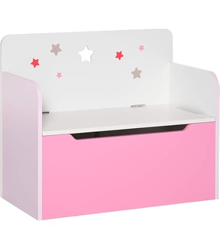 Cassapanca Portagiochi Leomark In Legno - 68x42x46 Cm, Bianco | Scatola Giocattoli Con Coperchio Di Sicurezza - Foto 11