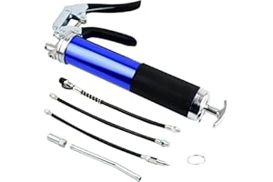 Kikuo Fettpresse für Schmiernippel, Einhand Fettpresse Pistolengriff, 600 cc Blaue Grease Gun 14 Unzen mit 13,6-Zoll-Flexschlauch, 8000 PSI