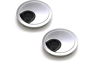 Dioxide Lot de 2 Passe Câbles Ronds Encastrables, Fil Métal Acier Brossé Design, Rangements de Câbles pour Table de Bureau Diamètre 60 mm - Argent Perle Chrome