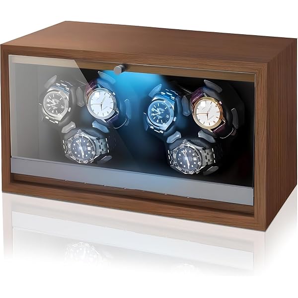 Remontoir De Montre Verrouillable XTELARY – 4 Coussins + 6 Emplacements, 4 Modes Rotation, Lumière LED, Moteur Silencieux
