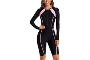 ECUPPER Womens One Piece Rash Guard Zip Up Swimsuit Long Sleeve Boyleg Surf Swimwear Short Wetsuit Built in Bra