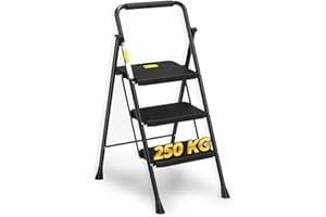 HYTAMA TOOLS HYTAMA Scala Sgabello Pieghevole con Ampio Pedale Antiscivolo, Scala in Acciaio Robusta, Impugnatura Comoda, Leggera, Sgabello Portatile in Acciaio,Certificata EN14183 (NERO, 3 Gradini)
