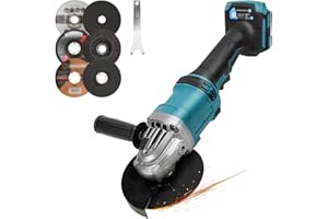 LUOLETY Bezprzewodowa szlifierka kątowa 18-21 V, akumulator, 125 mm, 10 000 obr./min, silnik bezszczotkowy i 6 ostrzy do cięcia drewna z tworzywa sztucznego i metalu