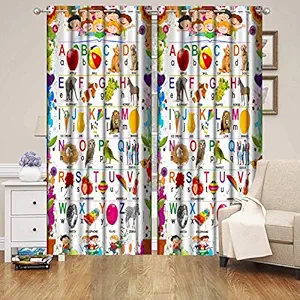 Kiyaan Polyester 3D Cartoon and Animals Print Curtain Multi Colour Set of 2 Pecs Size 4 x 5 Feet Window for Use Kids Room