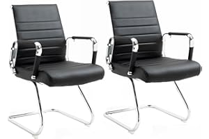 SVITA Elegance Lot de 2 chaises visiteurs en cuir synthétique avec accoudoirs et accoudoirs Noir