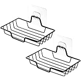 EOAMGO Soap Dish For Shower Bathroom,Soap Holder, 2PCS No-Drilling Wall Mounted Plastic Soap Case Tray With Drainage And Razor Holder Hooks, Kitchen Sink Sponge Holder Accessories (WHITE