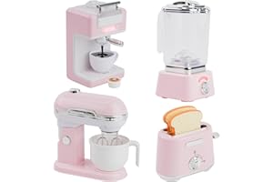 FORROBY Kitchen Appliances Playset - Pink Pretend Play Kitchen Set with Coffee Maker, Mixer, Toaster, Juicer for Boys & Girls