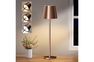 PreeOtti Lampada da Tavolo LED Senza Fili, Touch Dimmerabile, 3 Modalità di Colore, Lampada da Comodino Ricaricabile USB-C per Camera da Letto, Soggiorno, Campeggio all'aperto Esterno Verande(Caffè)