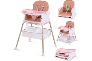 COZYDWELLS High Chairs for Babies and Toddlers, Adjustable Convertible 3 in 1 Baby High Chair, Portable Compact Baby Infant Feeding Chair Travel Highchair Booster for Toddler, from 6 Month to 3 Years Pink