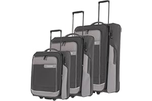 Travelite Kofferset 3 teilig Weichschale Größen S-M-L, nachhaltig, VIIA, 2 Rollen, Weichschalenkoffer Set aus recyceltem Material, TSA Schloss