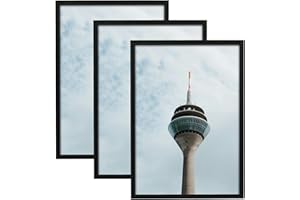 Atryinous Lot de 3 cadres photo A5-15 x 21 cm - Noir - En bois - Avec verre Perspex - À suspendre/poser pour photos/affiches/collages