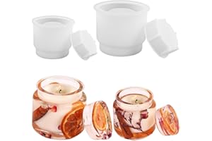 Veciado Jar Silicone Mold, Jar Resin Mold with Lids, 2 Sets of Candle Jar Mold of Different Sizes, Epoxy Resin Casting Mold