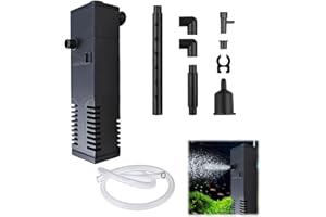 Vxiwscy Filtre Intérieur pour Aquarium de 20L à 40L – 3 en 1 avec Pompe, Système de Double Filtration, Conception Silencieuse et Facile à Installer, pour Aquariums d’Eau Douce et d’Eau Salée