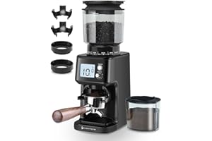 ‎HOMTONE Homtone Elektrische Kaffeemühle für Siebträger, 51 einstellbare Mahlgrade, Kaffeemühle mit Großem Display für Espresso/Filterkaffee/Aufbrühkaffee/French Press, Edelstahl-Kegelmahlwerk (Schwarz)
