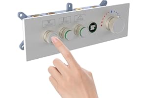 GETSHOWERSET Thermostatic Shower Mixer Valve, LED Digital Display 3 Outlet Concealed Brass Shower Diverter Valve with Trim Flow Control Diverter Valve, Can Run Simultaneously, Brushed Nickel