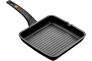 BRA Efficient, Bistecchiera Grill in Ghisa d'Alluminio, con Rivestimento Antiaderente Teflon Platinum Plus, Nero, 28 cm