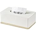 Rectangular Tissue Box Cover for Bathroom,Livingroom,Bedroom, Hand Carved Leather Resin Tissue Box Holder,10 x 5.7 x3.7 in, Beige