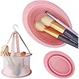 RSAOENF Makeup Brush Cleaning Mat & Hanging Drying Net, Foldable Silicone Makeup Brush Cleaner Brush Cleaning Pad Cleaning Bowl With Mesh Drying Rack Basket To Dry Makeup Sponge, Powder (Pink)