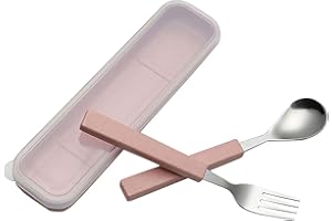 VANRA Couverts pour Enfants, 2 Pièces Inox Fourchette et Cuillère avec Boîte de Rangement pour Gamins,Rose