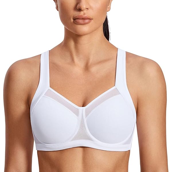 SYROKAN - High Impact Support Wirefree Bounce Control Plus-maten Workout- sportbeha Voor Dames wit 70D