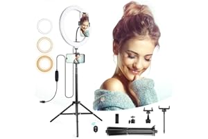 ONEAMG Aro de Luz,Aro de Luz con Tripode,10.63" LED Trípode para Teléfono Móvil con Mando a Distancia 3 Modos Luz+10 Niveles de Brillo para Maquillaje,Streaming en Vivo,Tiktok,Fotografía