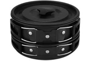 ISFORU Camping Cookware Set 13PCS Non-Stick Camping Pots and Pans Cookware Set with Plastic Bowls and Utensils, Compact Cooking Kit for Hiking, Backpacking & Survival