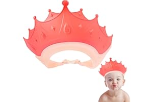 UBRAVE Baby Shower Cap Shield, Shower Cap for Kids, Visor Hat for Eye and Ear Protection for 0-9 Years Old Children, Adjustable Baby Bath Visor Shower Cap for Kids Head Size 38-60cm, Cute Crown Shape -Pink