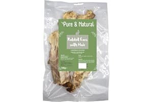 Pure & Natural Rabbit Ears with Fur for Dogs - Natural Dog Chews, High Protein, Low Fat, Hypoallergenic Dog Treats for All Ages - 100g Bag