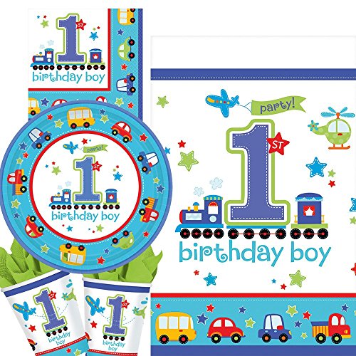 33-teiliges Party-Set 1. Geburtstag Junge birthday boy - Teller Becher Servietten Tischdecke für 8 Kinder / Personen