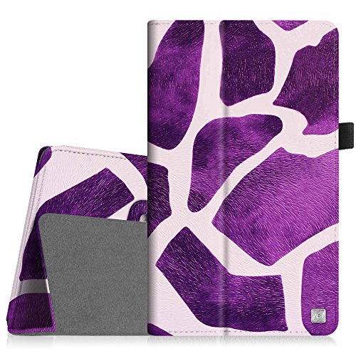 [Eckenschutz] Fintie Samsung Galaxy Tab 3 7.0 Lite T110 T111 T113 T116 Hülle Case - Slim Fit Folio Bookstyle Kunstleder Schutzhülle Cover Tasche mit Ständerfunktion für Tab 3 Lite 7.0 Zoll Tablet, Giraffe Lila