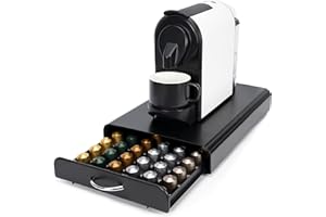 SYSYLY Cassetto Porta Cialde caffè , Porta Capsule per caffè Compatibile con Nespresso(60pezzi),Organizer per Capsule di Caffè,Cassetto per Capsule Supporto di Metallo.Nero