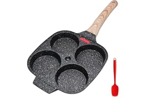 Bobikuke Poêle à 4 Emplacements, Poêle à Pancakes et Omelette Antiadhésive en Aluminium pour Petit-déjeuner Oeuf Au Plat Hamburger, pour Cuisinière à Gaz et Induction (Noir)