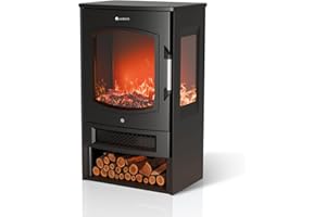 ‎JUSKYS Juskys Elektrokamin 1800W – Schwarz, elektrischer Standkamin mit LED-Flammeneffekt, WLAN/App-Steuerung, Fernbedienung