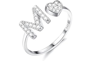 Diamday Plata de Ley S925 Ajustables Iniciales Anillos Mujeres Niñas Corazón Apilables Alfabeto Anillos Personalizado Capital Letra Anillo Inicial Joyería Regalos para Cumpleaños Navidad San Valentín