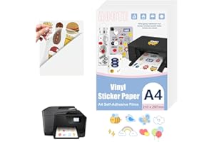 AOOTE Papel Adhesivo de Vinilo Transparente,12 Hojas Vinilo Adhesivo Imprimible A4 Impermeable,A4 Vinilo Imprimible Etiqueta para Impresoras Láser & de Inyección de Tinta,297x210mm