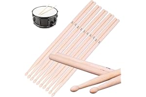 DEAUTIE Baquetas Tambor, 5 Pares Palillos de Tambor de Arce, Profesionales Baquetas de Madera, Baquetas de la Batería, Cabeza de Gota de Agua para Principiantes Estudiantes y Adultos (41CM)