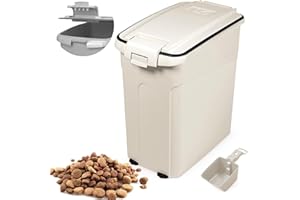 BPS BUENA PET SHOP BPS Contenedor de Comida para Mascotas Caja de Alimentos Pienso 54L Tapa Abatible Hermética con Pala para Perros y Gatos (L: Blanco) BPS-4159BL