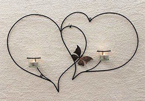 DanDiBo Doppelherz Wandteelichthalter Herz 65 cm Teelichthalter aus Metall Wandleuchter - 7
