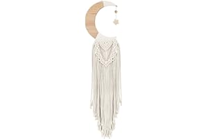 HOLAVIDA Macrame Appeso a Parete Dreamcatcher Tessitura a Mano Luna - Boho Decorazione Murale per Camera da Letto e Soggiorno (Bianco, 66cm)