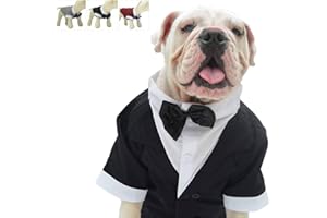Lovelonglong Bulldog Costume Dog Suit Formal Tuxedo with Black Bow Tie Wedding Clothes for Pugs/French Bulldog/English Bulldog/American Pit Bull Black B-XL