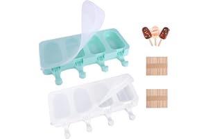 GOWTX 2 Stück Eiscreme Form-Cake Pop Ice Lolly Mould, BPA Frei Kuchen Eis am Stiel Backform, Selber Machen Eis Dessert Formen mit 100 Holzstäbchen, Cakesicles Silikonform mit Deckel für DIY Stieleis