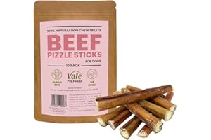 VALE PET FOODS 10 Pack Pizzle Sticks for Dogs & Puppies - Bully Sticks - 100% Healthy Natural Dog Treat Chews - Long Lasting Dog Chew - Great for Dental Health - Grain Free Treats for dogs