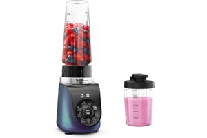 Moulinex Blend Up, Batidora personal potente 1000 W, 8 programas automáticos, pica hielo, ideal para batidos, smoothies y bebidas saludables, diseño compacto, jarra resistente, azul, LM19H4F0