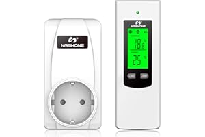 ‎NASHONE NASHONE Wireless Thermostat Steckdose,Digitaler Temperaturregler mit Heizung/Kühlung, Fernbedienung mit Temperatursensor und Speicherfunktion LCD-Display mit Hintergrundbeleuchtung für Heizgeräte