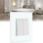 BSEED 2 Gang 2 Way Light Switch,Glass Frame Switch Switch,10 Amp White Push Button Light Switch,Toggle Switch 86mm
