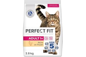 PERFECT FIT Adulte 1+ Croquettes pour chat adulte – Répond à des besoins spécifiques d'un chat stérilisé – Nourriture Riche en Poulet – 2,8 kg (Lot de 3)