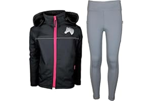 MS-Trachten Children's Riding Set Eva Softshell Riding Jacket Black with Silicone Full Seat Riding Leggings Grey