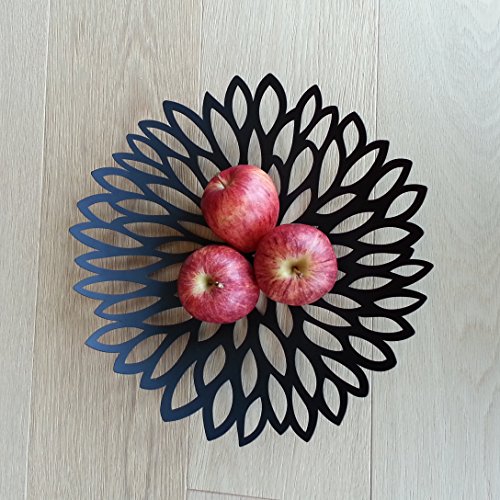 Obstschale mit durchbrochenem Blattmuster, Metall, Schwarz, Weiß schwarz